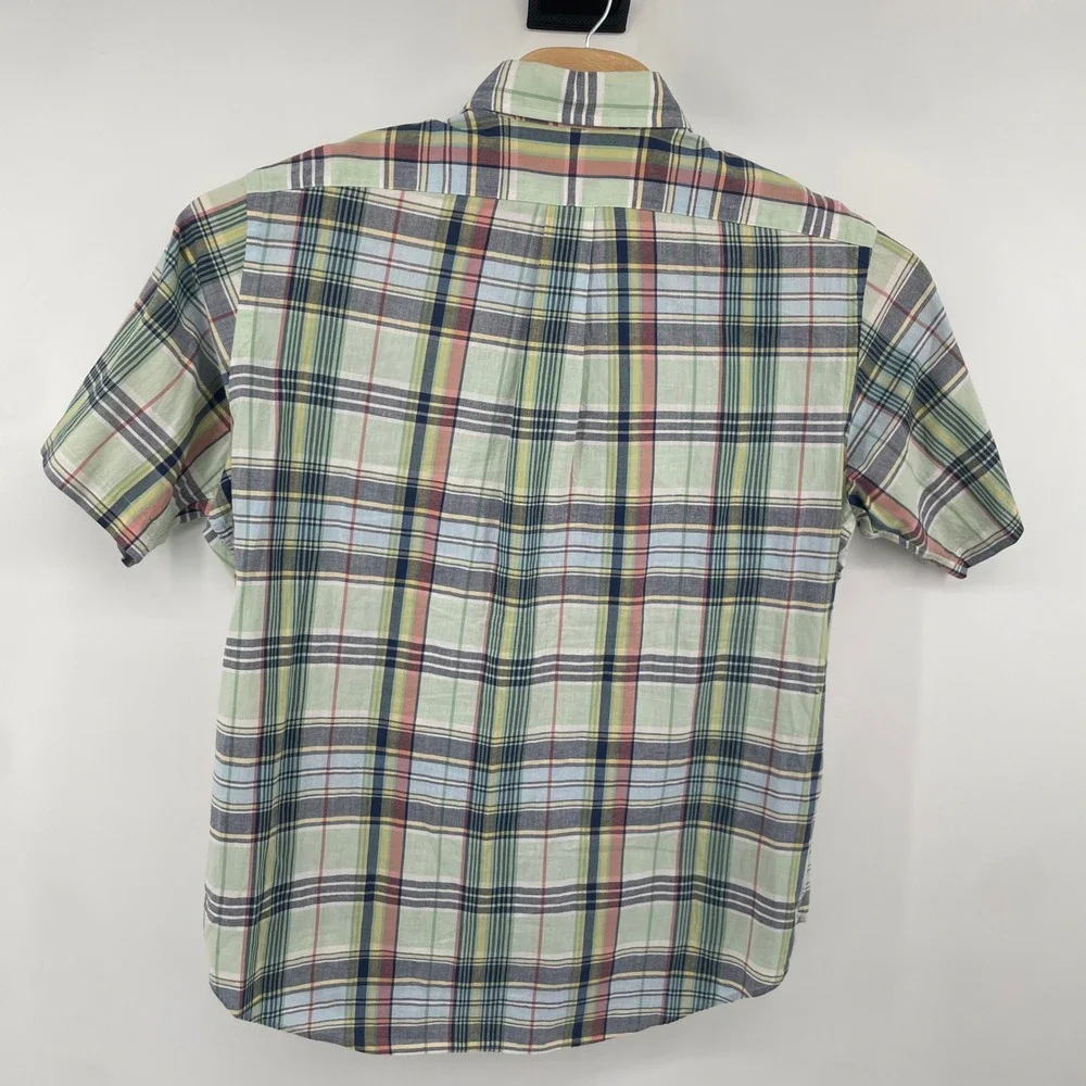Ralph Lauren Button Down Shirt Mens L Green Plaid Short Sleeve Classic Fit Pony
